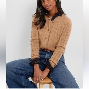 Talbots wool VINTAGE  WOMEN'S LONG SLEEVE CABLE KNIT CARDIGAN sweater petite L